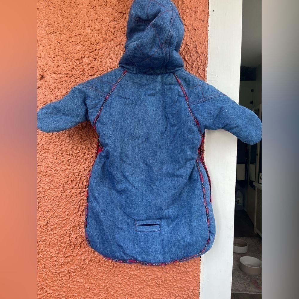 Vintage Baby Bunting Zip Up Winter Coat Car Bag- Denim 0-6 Months - Picture 7 of 9